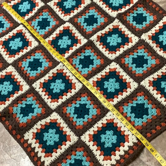 Brown, turquoise & orange granny square Afghan - Picture 6 of 6